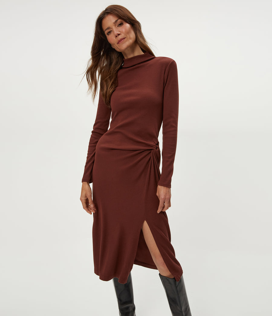 Women's Tish Mock Neck Midi Dress - Espresso - Size L