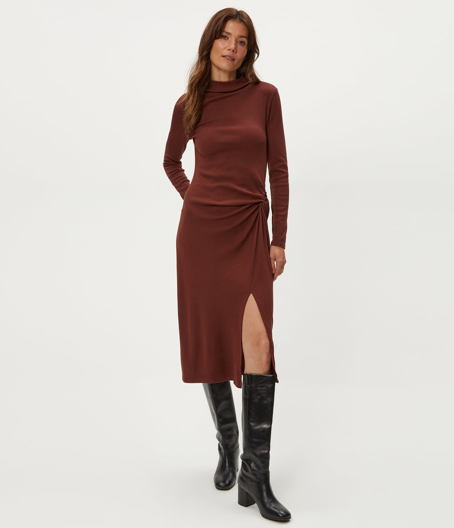 Women's Tish Mock Neck Midi Dress - Espresso - Size L