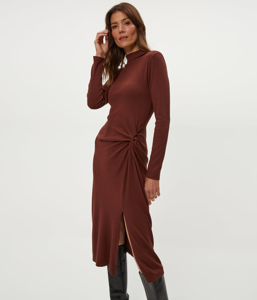 Women's Tish Mock Neck Midi Dress - Espresso - Size L