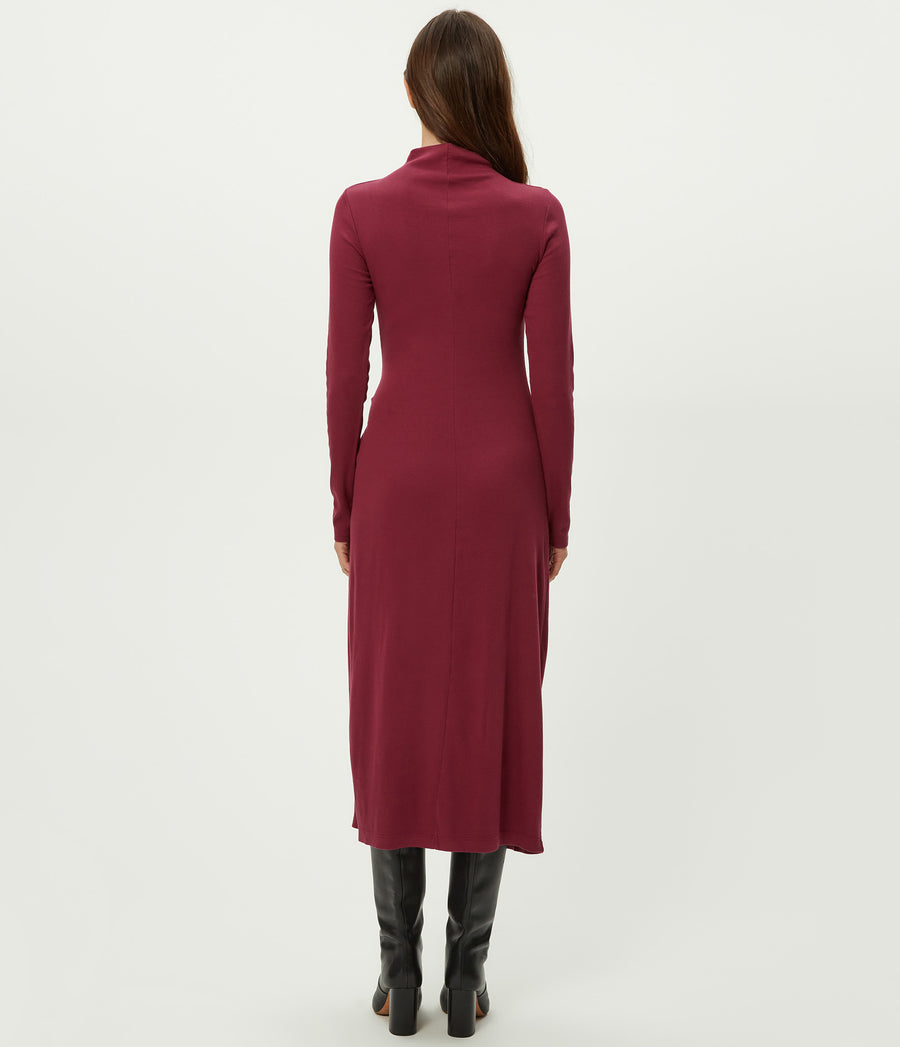 Tish Mock Neck Midi Dress in Garnet Red Back View #GARNET