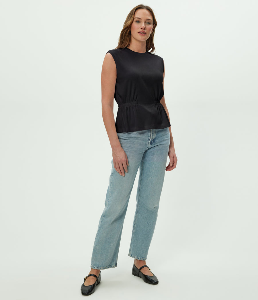 Rochel Peplum Tank in Black Full Body View #BLACK