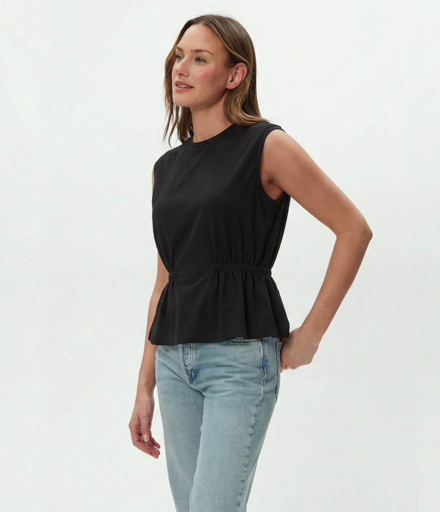 Rochel Peplum Tank in Black Side View #BLACK