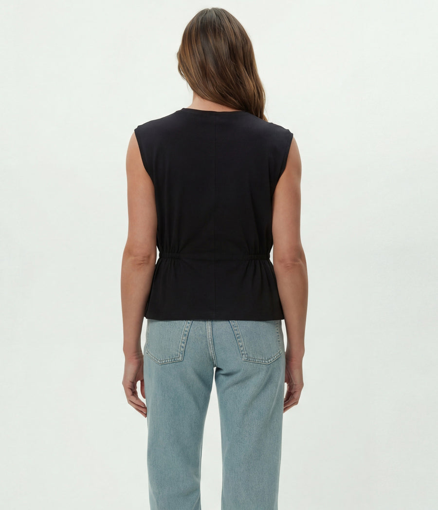 Rochel Peplum Tank in Black Back View  #BLACK