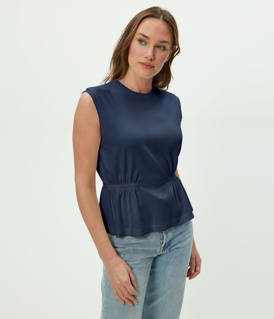 Rochel Peplum Tank in Nocturnal Blue Side View #NOCTURNAL