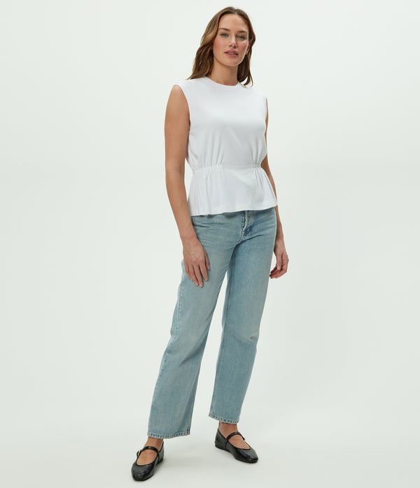 Rochel Peplum Tank in White Full Body View #WHITE