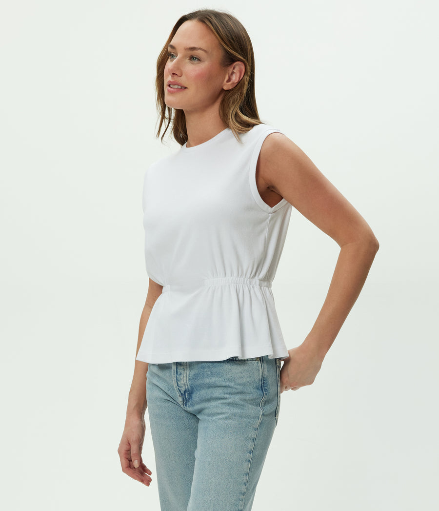 Rochel Peplum Tank in White Side View #WHITE