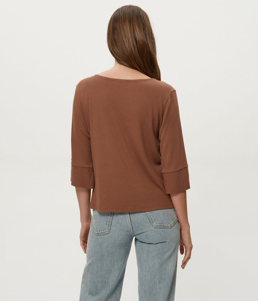 Rosalynn Boat Neck Tee in Bark Browm Back View #BARK