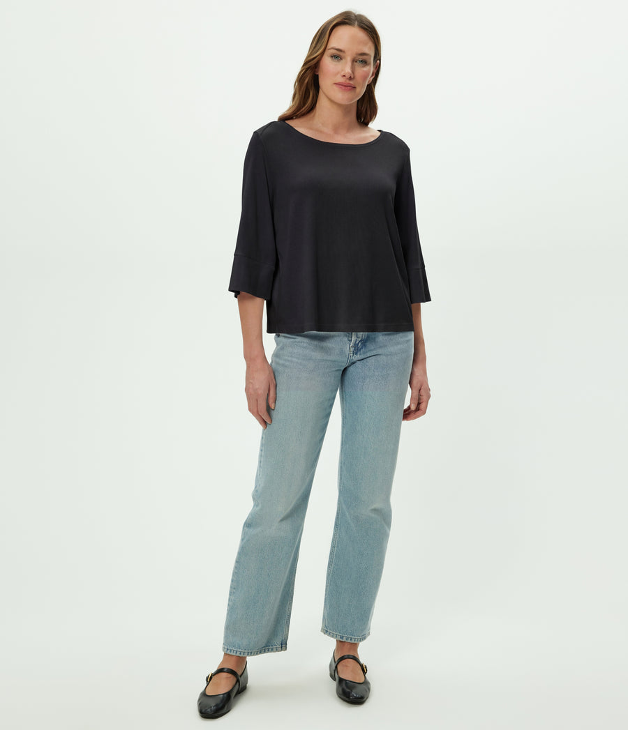 Rosalynn Boat Neck Tee in Black Full Body View #BLACK