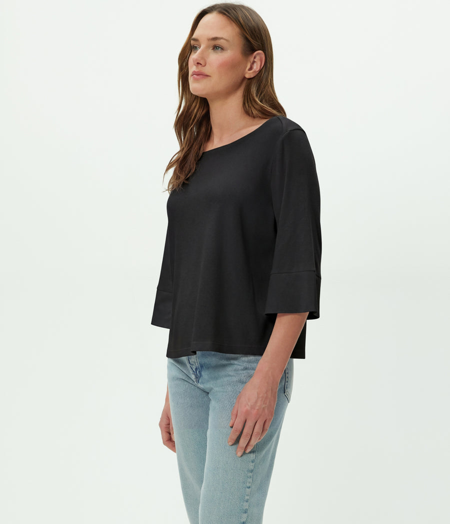 Rosalynn Boat Neck Tee in Black Side View #BLACK