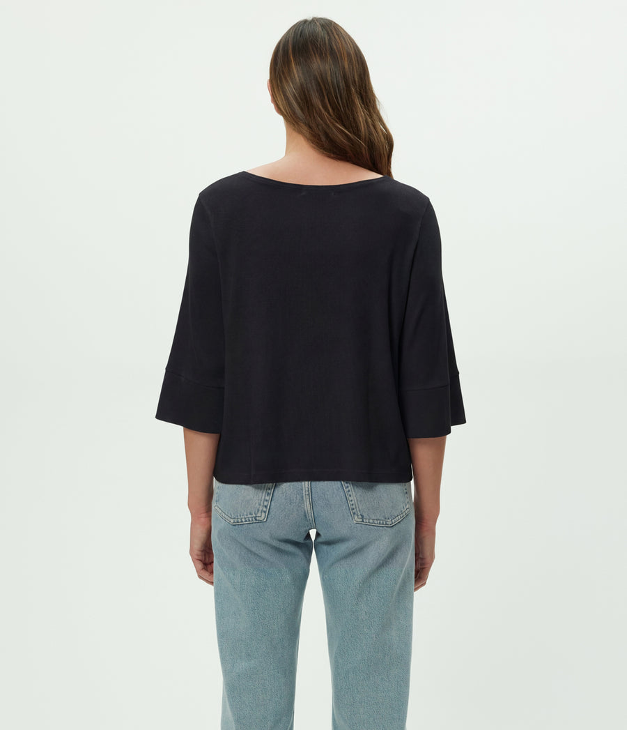 Rosalynn Boat Neck Tee in Black Back View  #BLACK