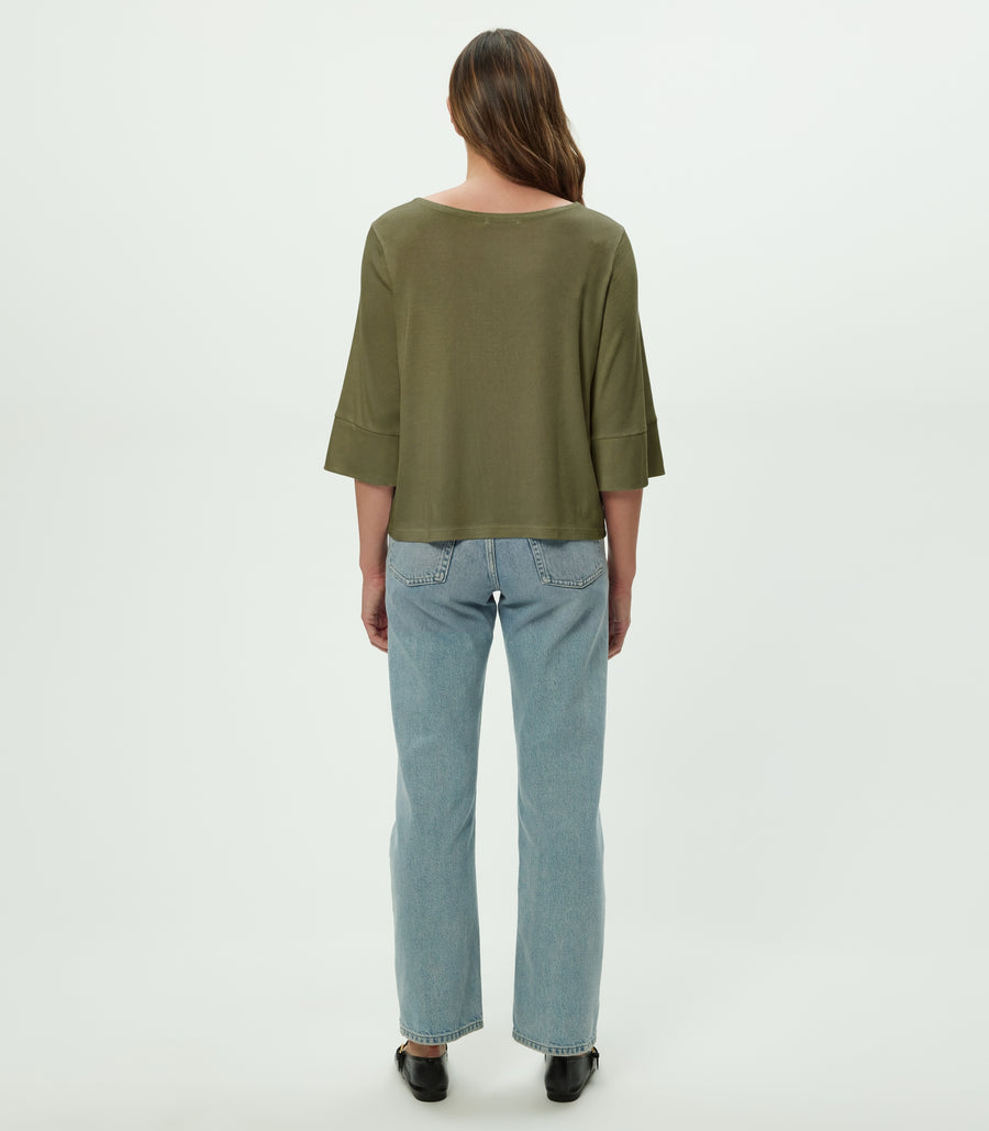 Rosalynn Boat Neck Tee in CAPER Green Back View #CAPER