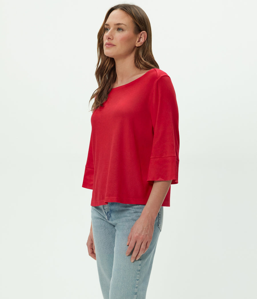 Rosalynn Boat Neck Tee in LACQUER RED Side View #LACQUER