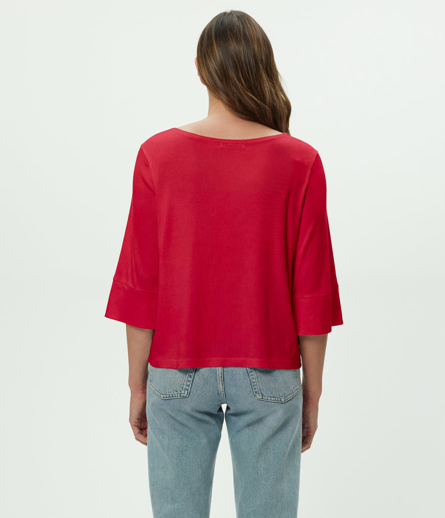 Rosalynn Boat Neck Tee in LACQUER RED Back View #LACQUER