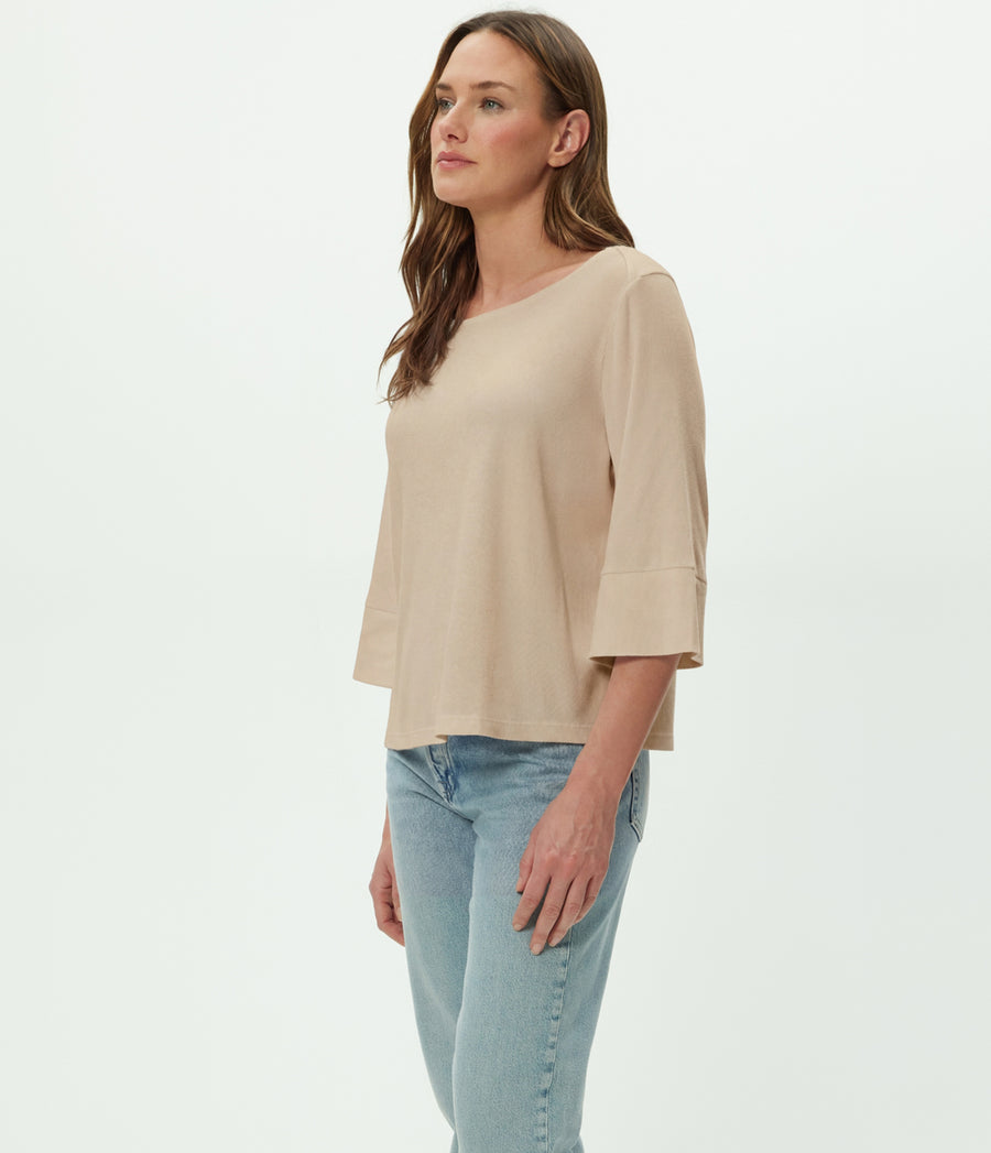 Rosalynn Boat Neck Tee in  MACADAMIA Beige Side View #MACADAMIA