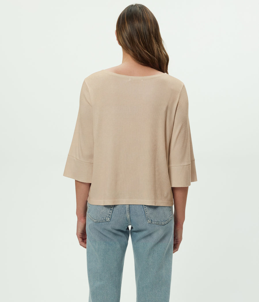 Rosalynn Boat Neck Tee in  MACADAMIA Beige Back View #MACADAMIA