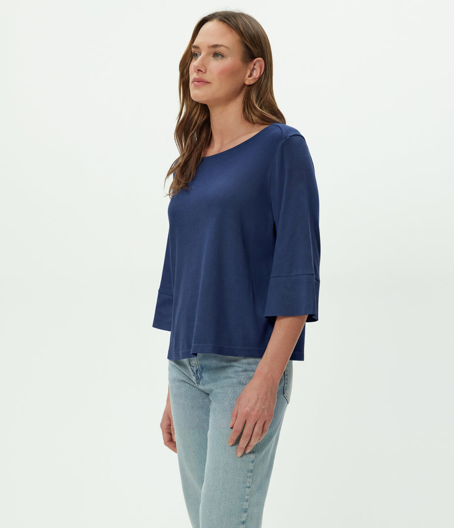 Rosalynn Boat Neck Tee in Nocturnal Blue Side View #NOCTURNAL