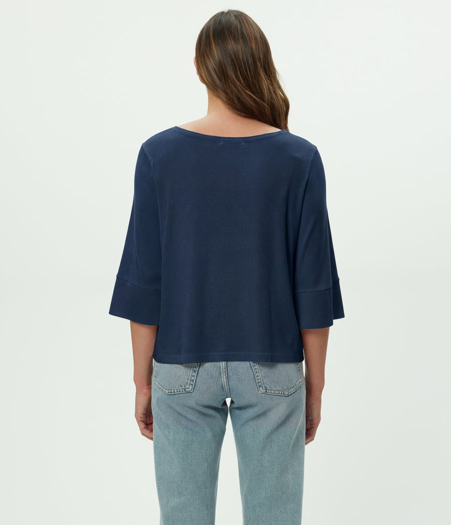 Rosalynn Boat Neck Tee in Nocturnal Blue Back View  #NOCTURNAL