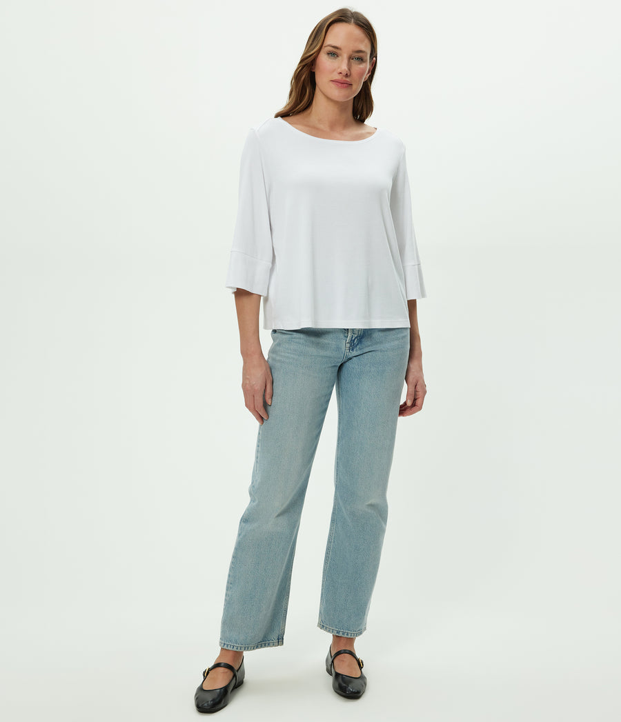 Rosalynn Boatneck Top in White Full Body View #WHITE