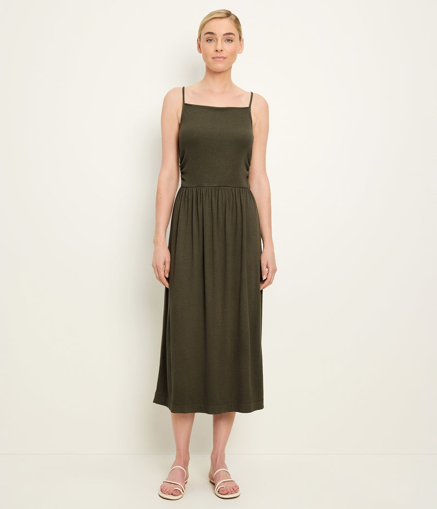 Matilda Midi Dress in CAPER  Green Side View #CAPER