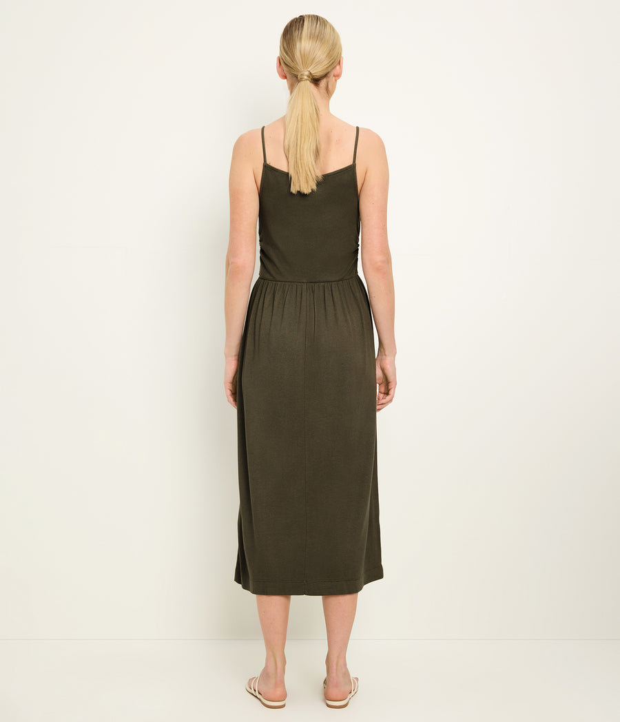 Matilda Midi Dress in CAPER Green Back View #CAPER