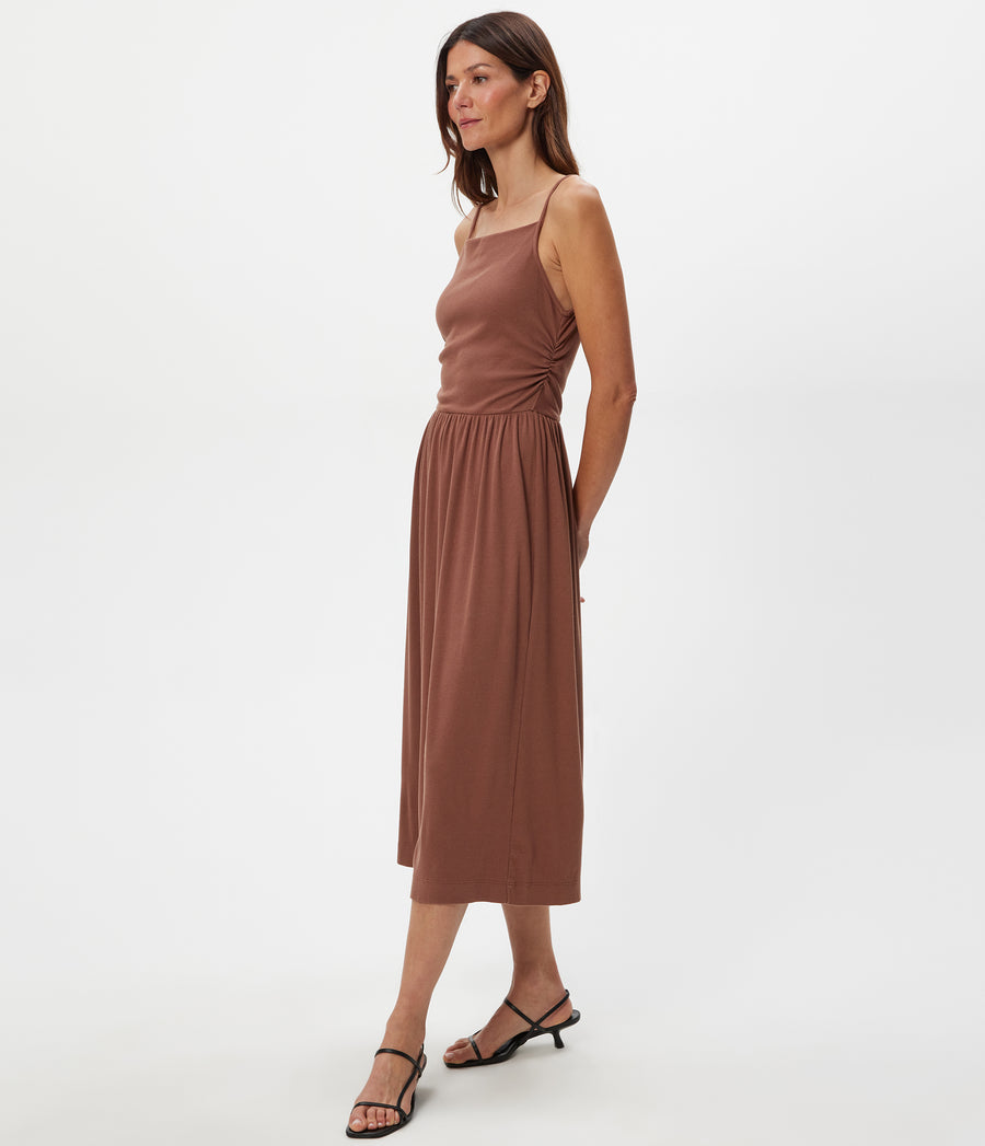 Matilda Midi Dress in Bark Brown Side View #BARK