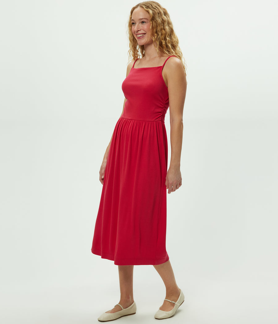 Matilda Midi Dress in LACQUER RED Side View #LACQUER