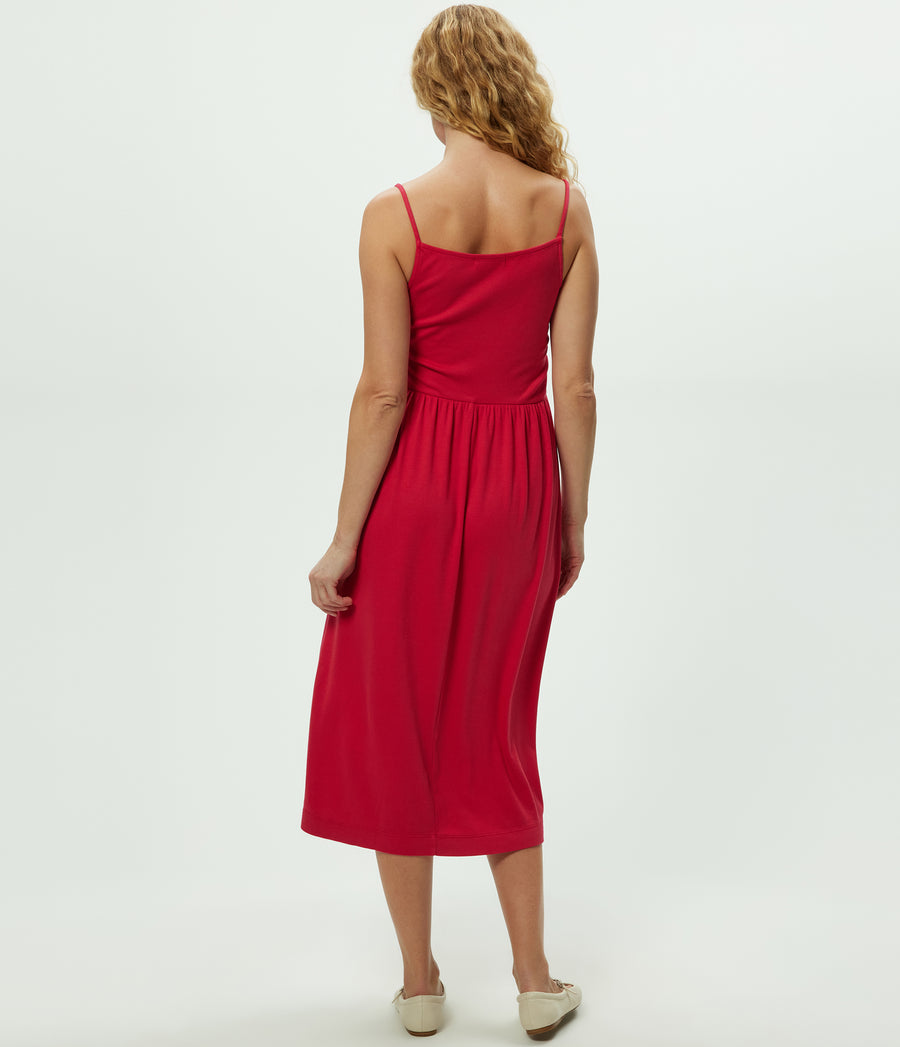 Matilda Midi Dress in LACQUER RED Back View #LACQUER