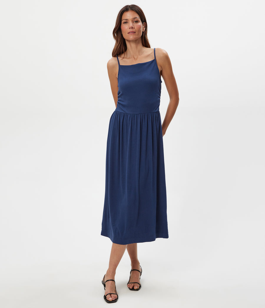 Matilda Midi Dress in Nocturnal Blue Full Body View #NOCTURNAL