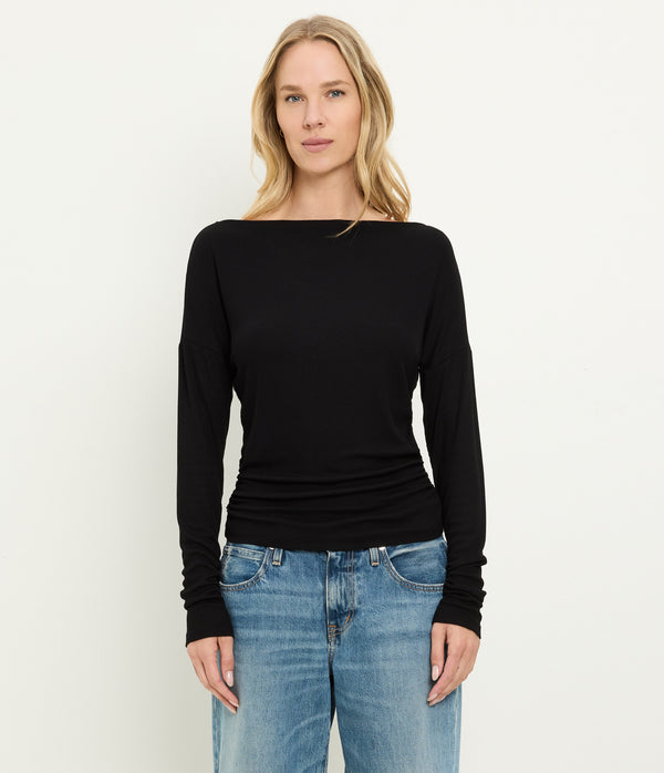 Journey Long Sleeve Tee in Black Close up View #BLACK