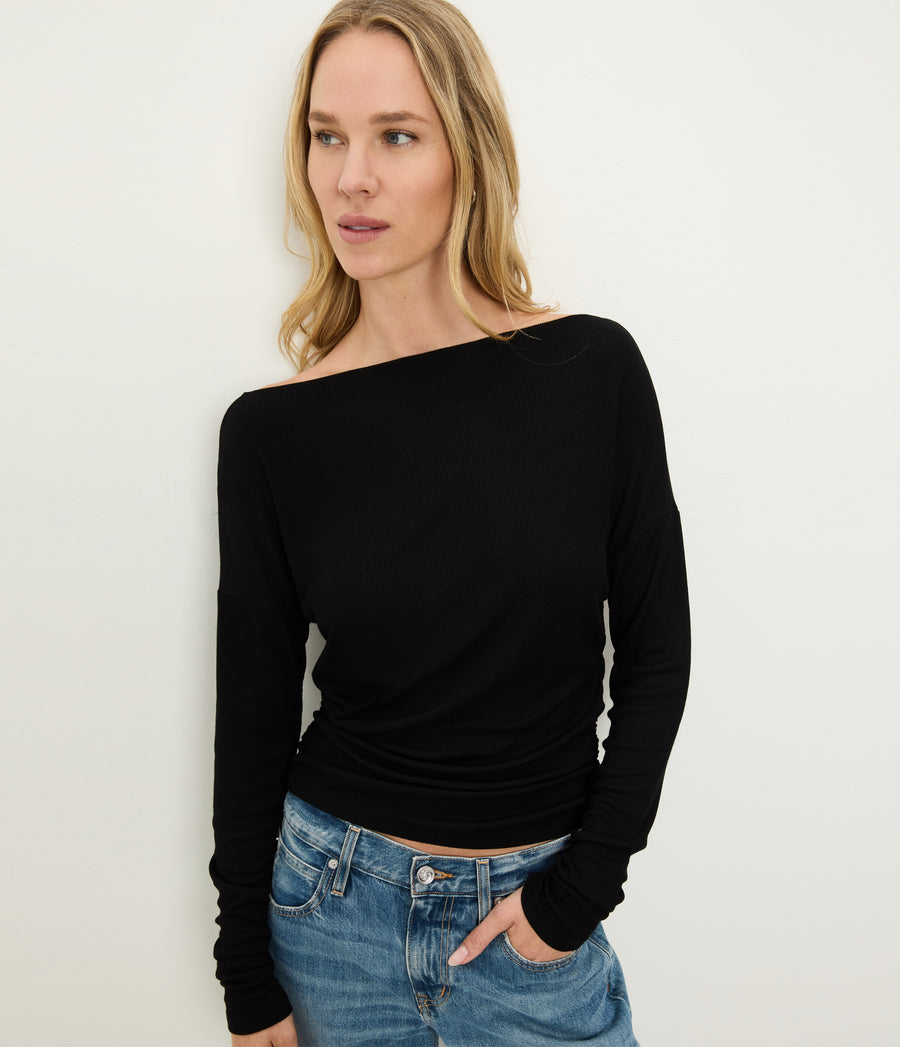 Journey Long Sleeve Tee in Black Close up View #BLACK