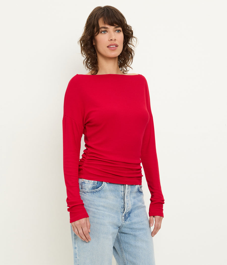 Journey Long Sleeve Tee in LACQUER RED Side View #LACQUER