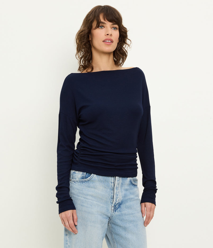 Journey Long Sleeve Tee in Nocturnal Blue Full Body View #NOCTURNAL