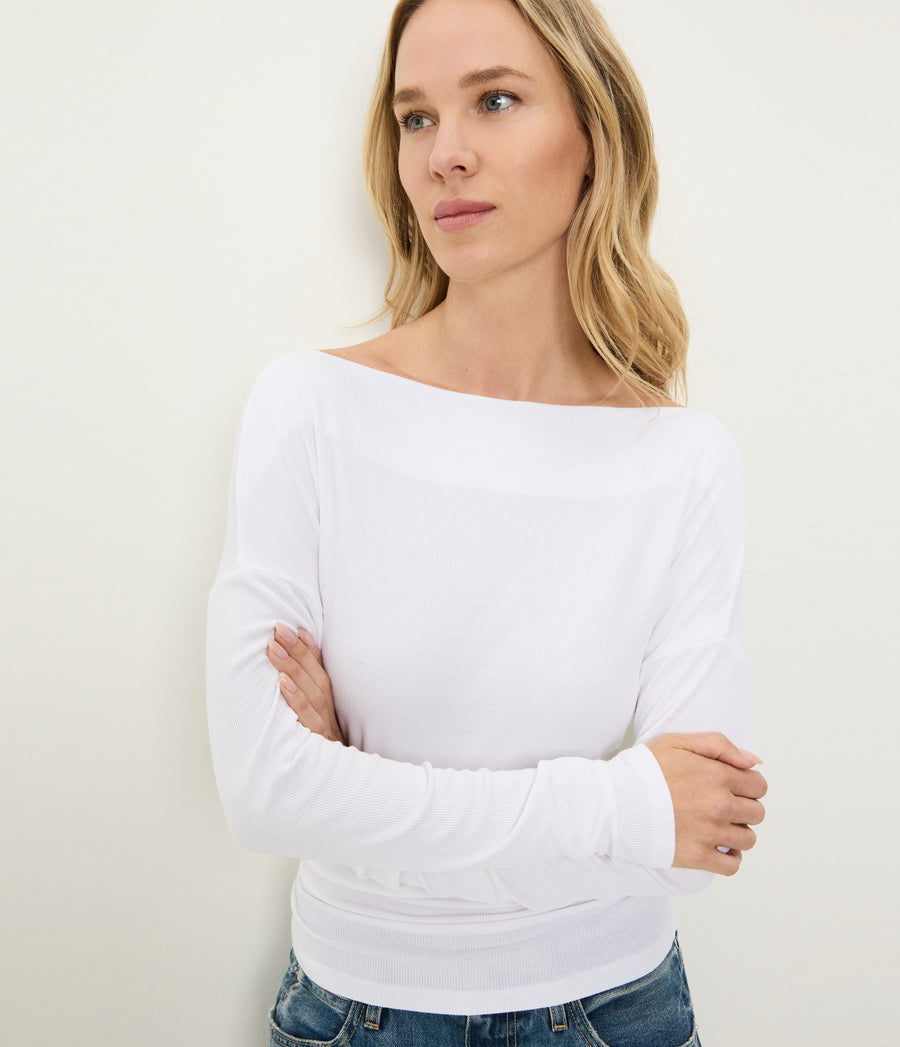 Journey Long Sleeve Tee in White Close up View #WHITE