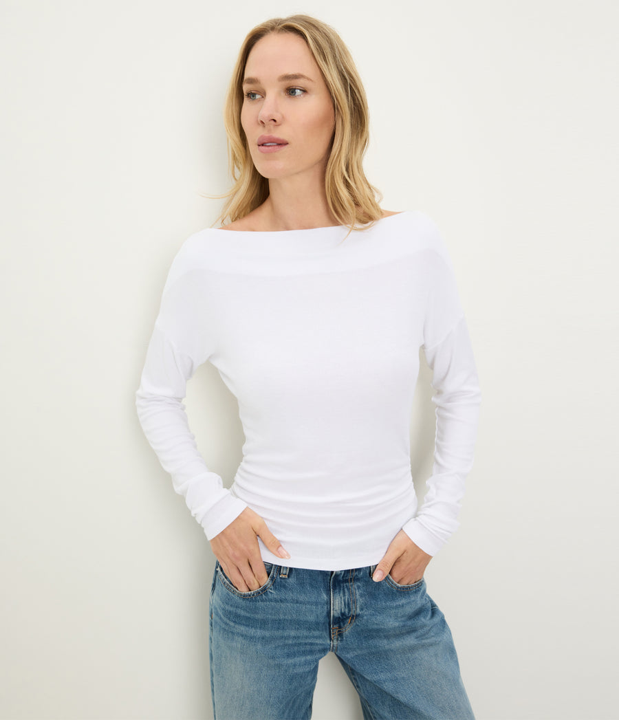Journey Long Sleeve Tee in White Close up View #WHITE