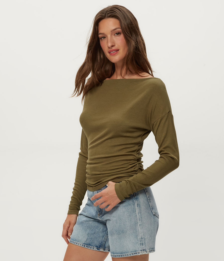 Journey Long Sleeve Tee in CAPER  Green Side View #CAPER