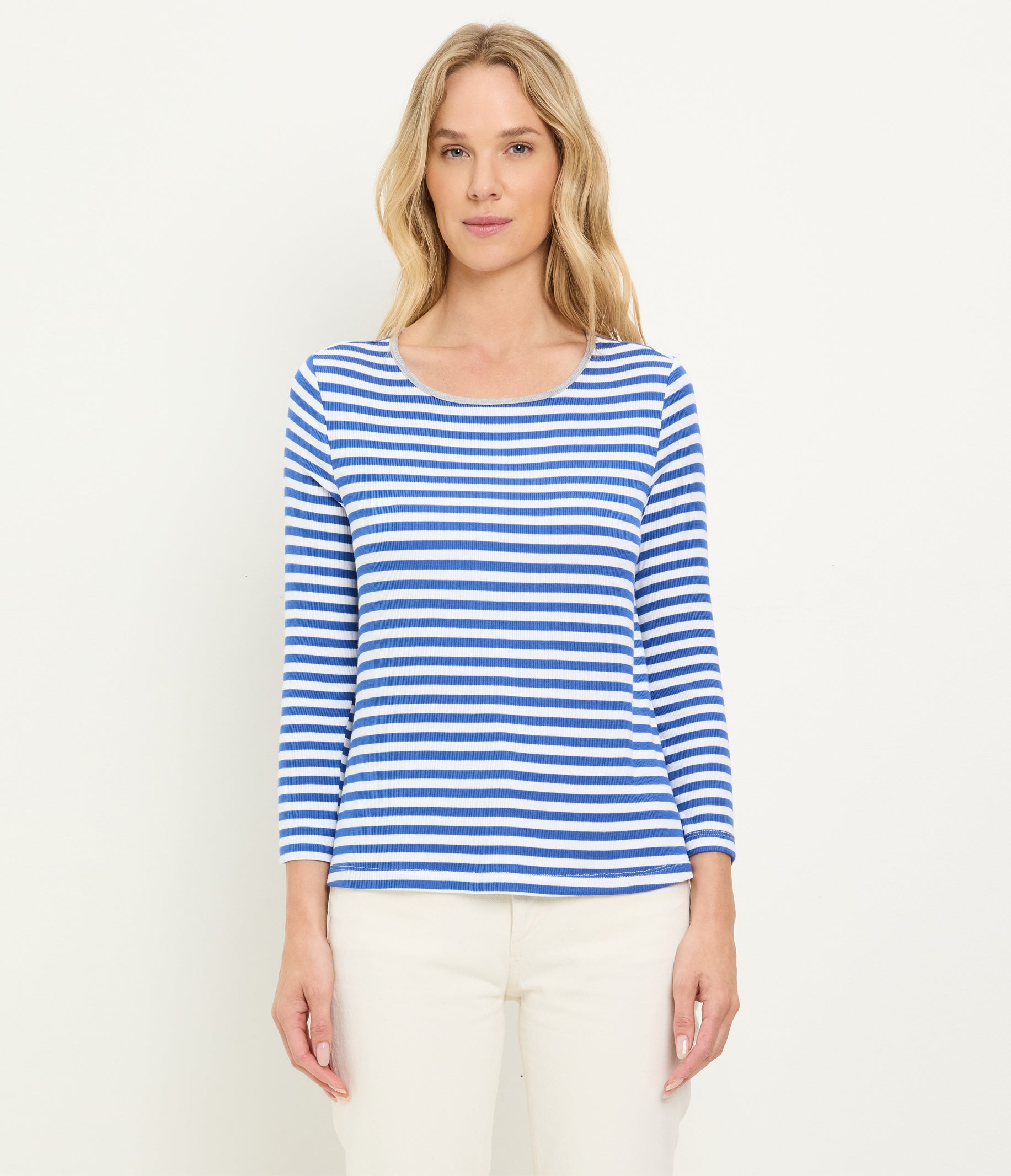 トップス Meravel Border Boat Neck Tee Amelee Striped Ribbed Boat Neck Tee