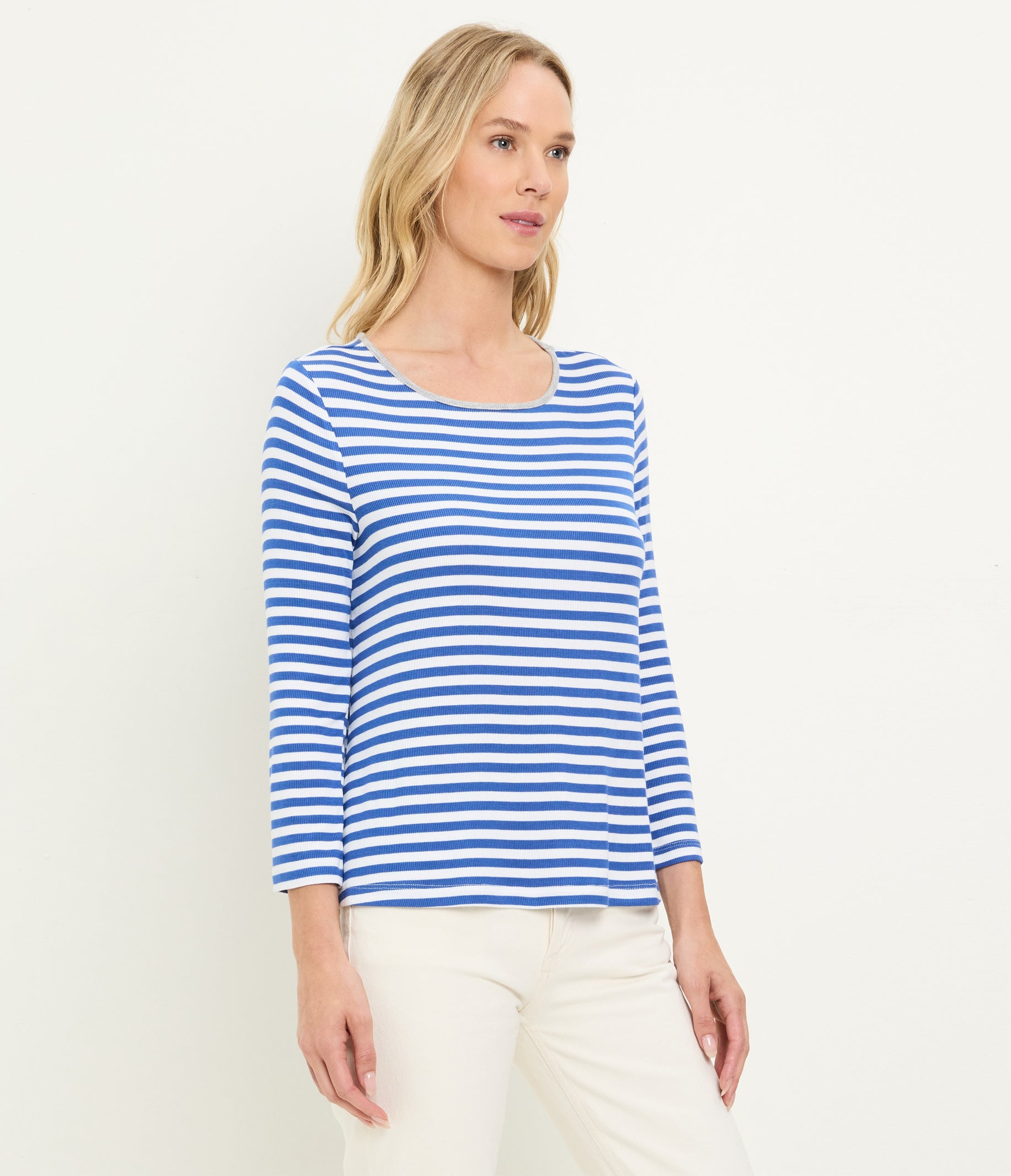 トップス Meravel Border Boat Neck Tee Amelee Striped Ribbed Boat Neck Tee