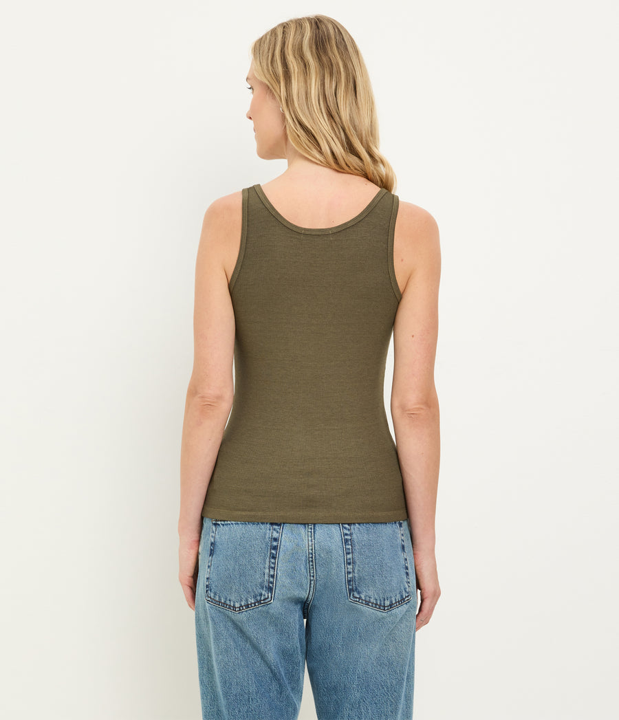 Breken Boyfriend Tank in CAPER Green Back View #CAPER