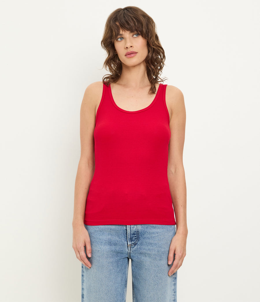 Breken Boyfriend Tank in LACQUER RED Close up View #LACQUER