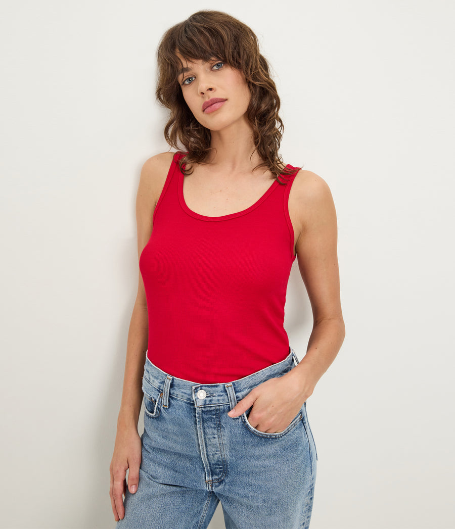 Breken Boyfriend Tank in LACQUER RED Close up View #LACQUER