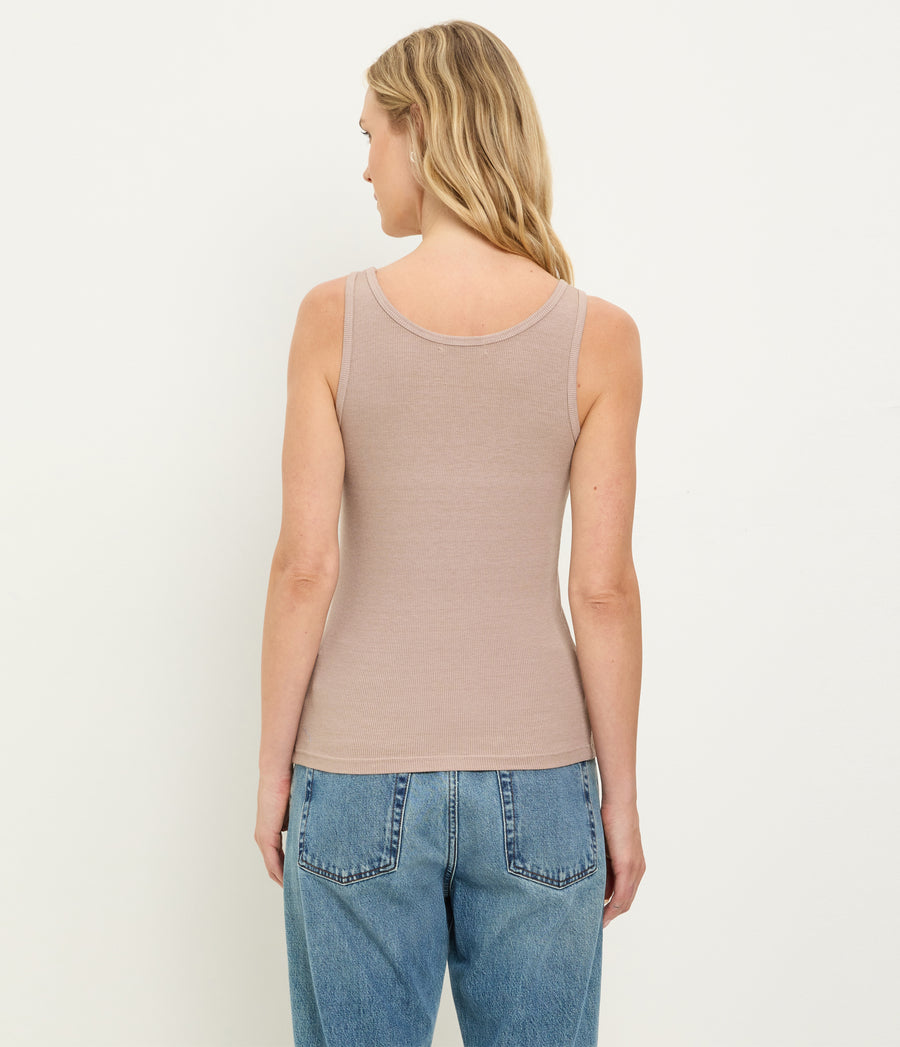 Breken Boyfriend Tank in  MACADAMIA Beige Back View #MACADAMIA