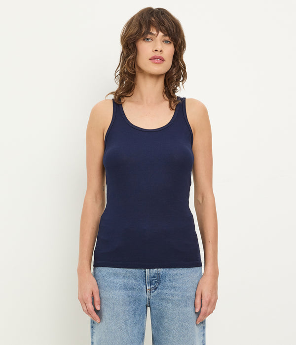 Breken Boyfriend Tank in Nocturnal Blue Close up View  #NOCTURNAL