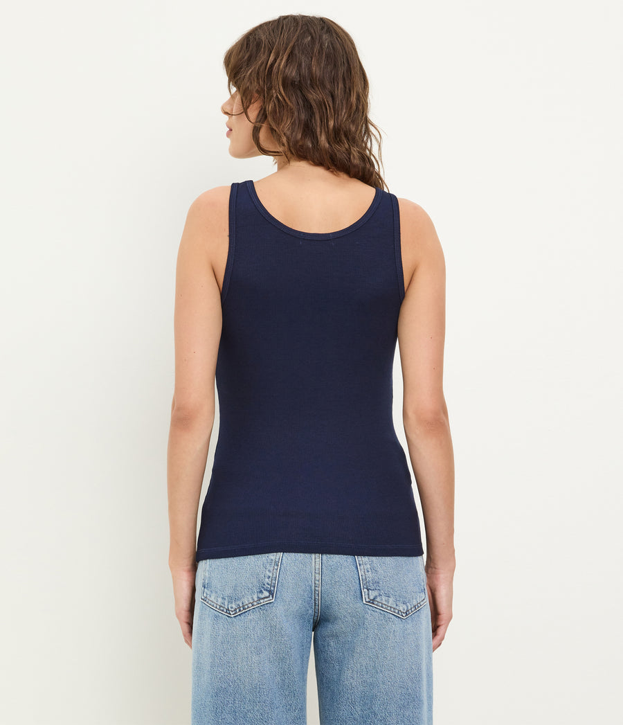 Breken Boyfriend Tank in Nocturnal Blue Back View  #NOCTURNAL