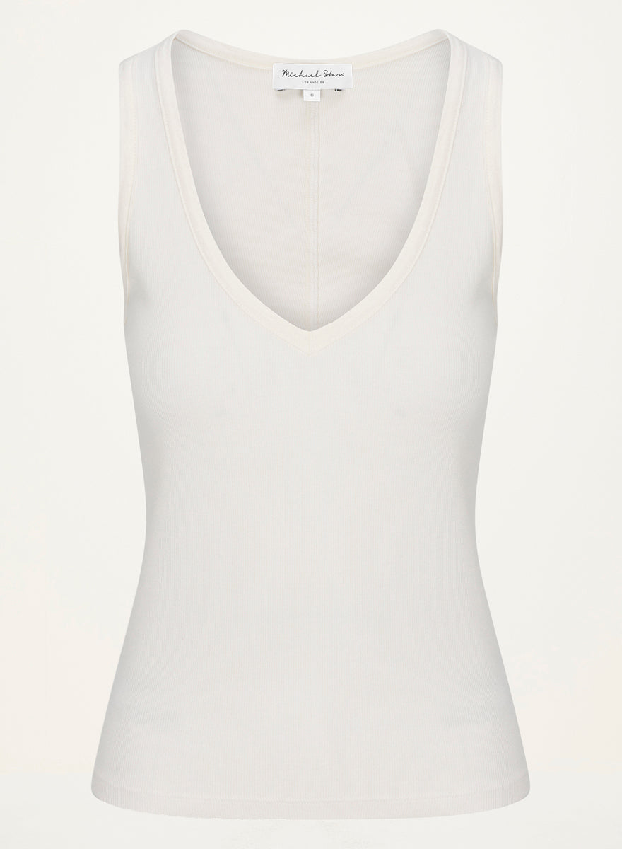 Ivara Racerback Tank in Chalk White Close Up View #CHALK