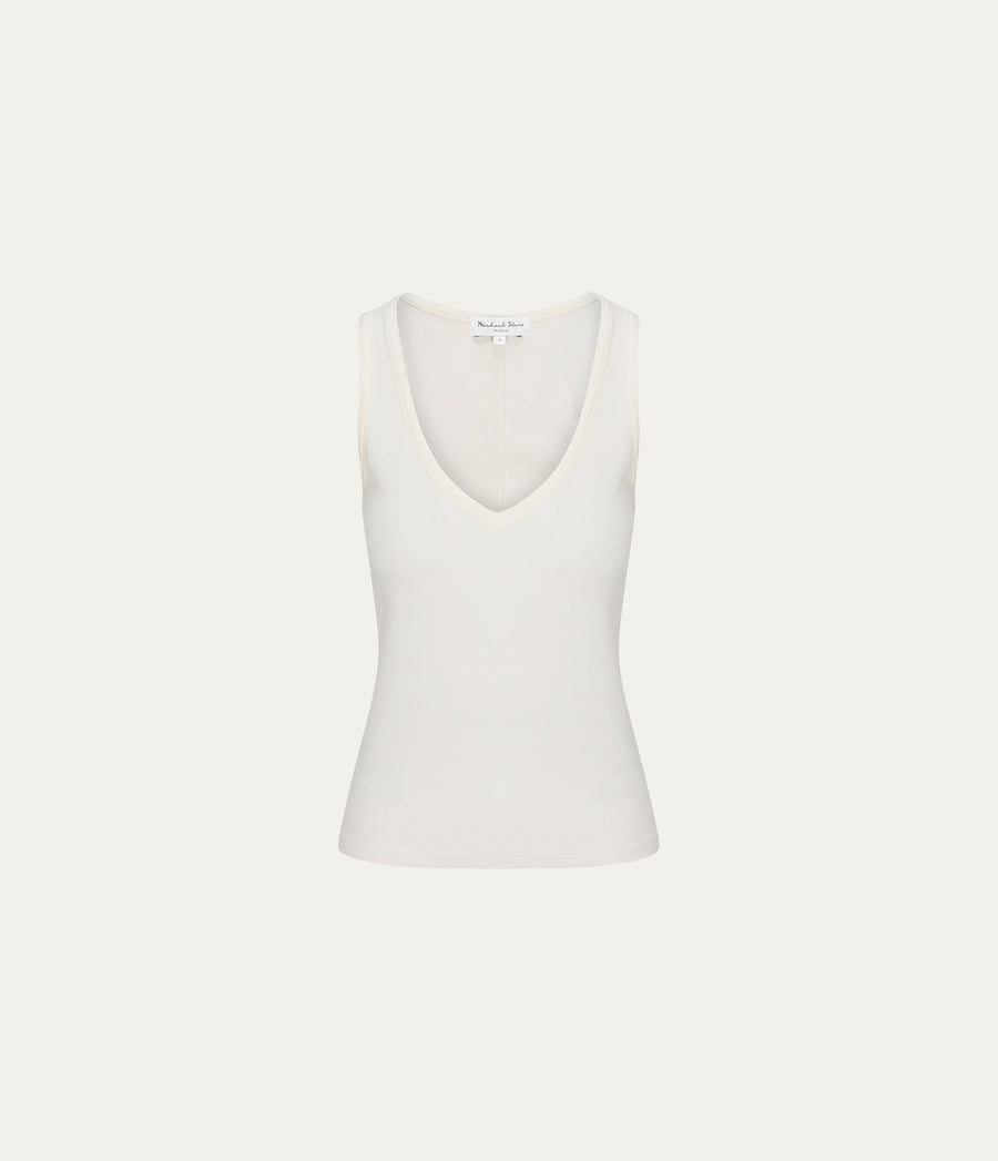 Ivara Racerback Tank in Chalk White Close Up View #CHALK