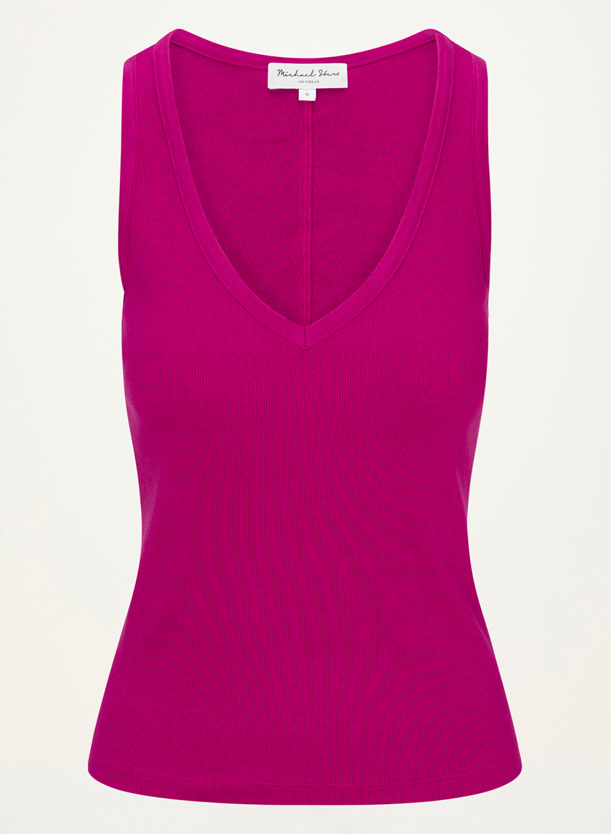 Ivara Racerback Tank in FRENCH ROSE RED Close Up View  #FRENCH ROSE