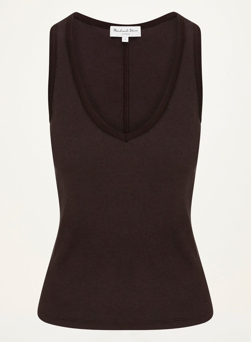 Ivara Racerback Tank in Java Brown Close Up View #JAVA