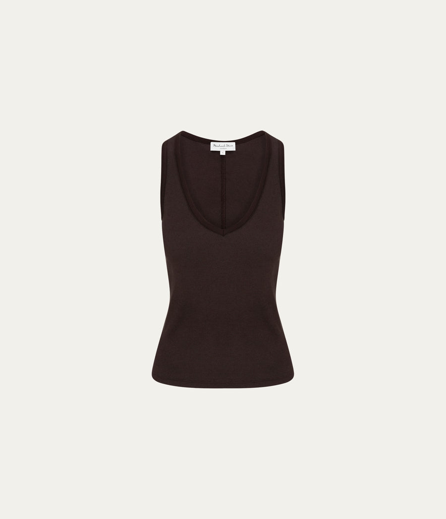 Ivara Racerback Tank in Java Brown Close Up View #JAVA