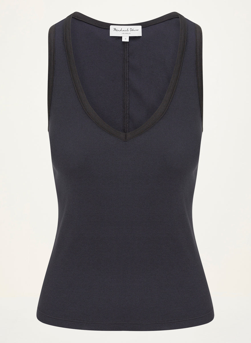 Ivara Racerback Tank in Oxide Grey  Close up View #OXIDE