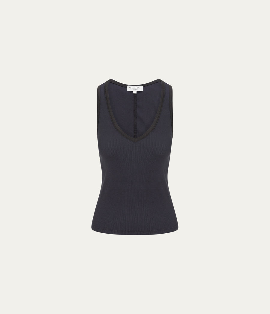 Ivara Racerback Tank in Oxide Grey  Close up View #OXIDE
